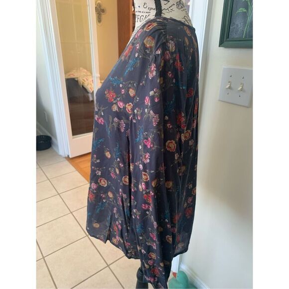 Lucky Brand Womens  Long Sleeve Button-Front Floral Boho Peasant Gray Top - Picture 5 of 9